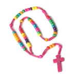 Catholic Colorful Wood Rosary Necklace Religious Jesus Pendant Beads Religious Jewelry Wholesale