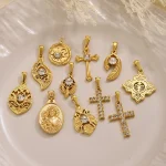 Wholesale Stainless Steel Rhinestone Pendant Gold Plated Vintage Cross Carved DIY Jewelry Accessories - Image 3