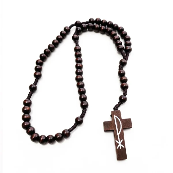 Constantine Cross Rosary Pendant 8mm Wooden Beads Peruvian Knot Handmade Religious Jewelry Pendant Wholesale