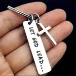 Wholesale Zinc Alloy Cross Keychain Engraved LET GOD LEAD Religious Bag Charm - Image 3