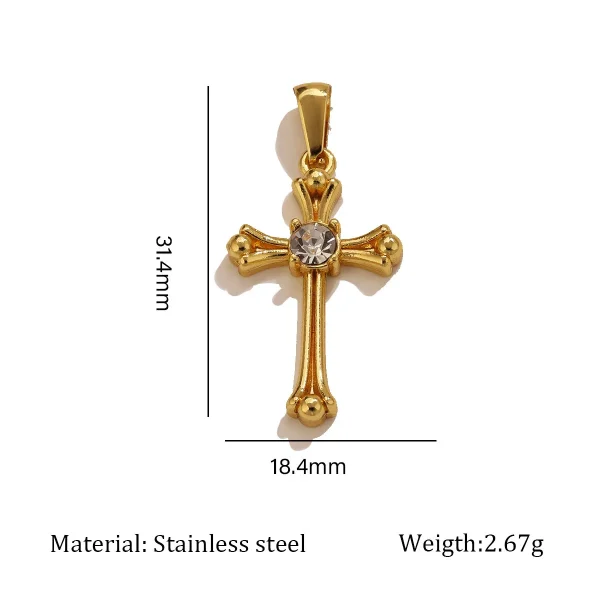 Wholesale Stainless Steel Rhinestone Pendant Gold Plated Vintage Cross Carved DIY Jewelry Accessories