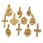 Wholesale Stainless Steel Rhinestone Pendant Gold Plated Vintage Cross Carved DIY Jewelry Accessories - Image 5