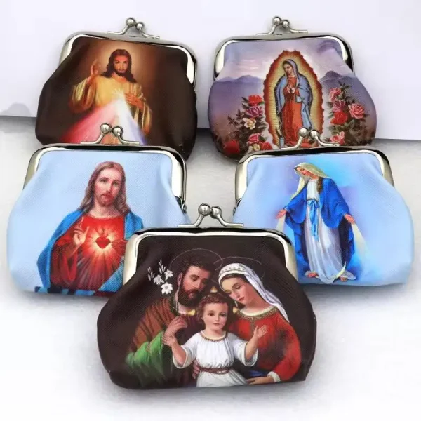 Catholic Virgin Mary Theme Jewelry Packaging Bags Rosary Storage Colorful Mini Bags Kiss-Lock Rosary Pouch Coin Purse Wh