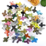 Wholesale Natural Stone Cross Pendant No Hole Charm DIY Jewelry Accessories Unisex