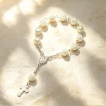 Catholic Gifts Beaded Rosary Bracelet with Gold Plated Virgin Mary Medal and Cross Crucifix Pendant - Image 4