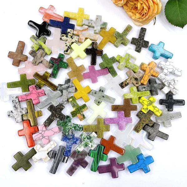 Wholesale Natural Stone Cross Pendant No Hole Charm DIY Jewelry Accessories Unisex