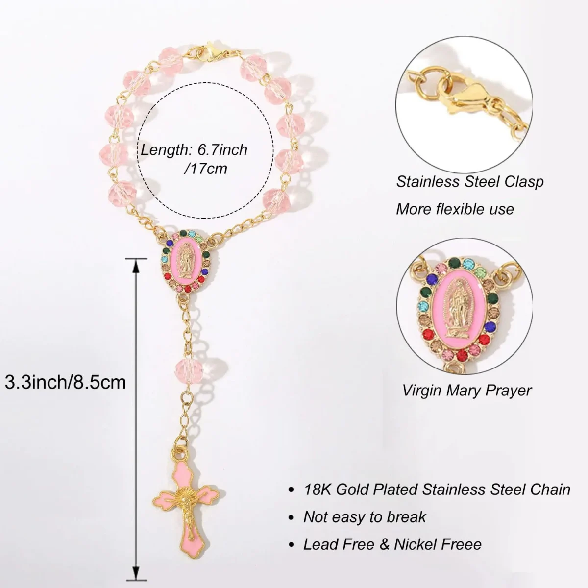 Wholesale Catholic rosary bracelet ornaments made of glass and crystal, pendants and gifts themed on the Virgin Mary Jesus cross - Image 6