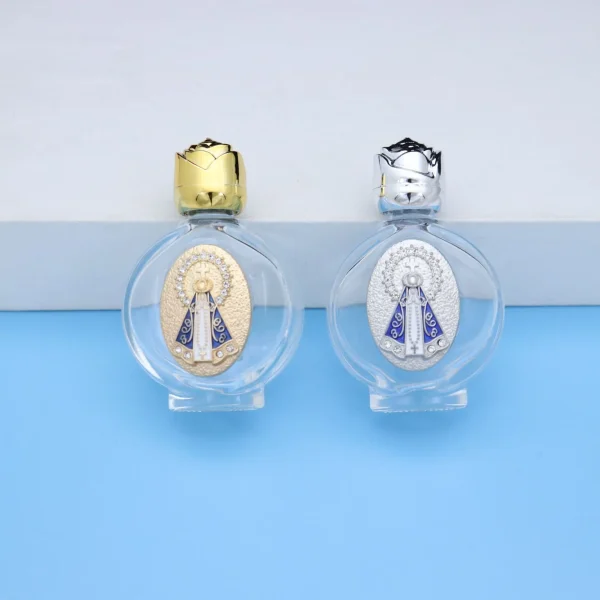 Glass jewelry holy water bottle ornament transparent glass 15ml container rose cover holy water bottle jewelry