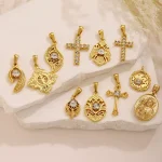 Wholesale Stainless Steel Rhinestone Pendant Gold Plated Vintage Cross Carved DIY Jewelry Accessories - Image 4