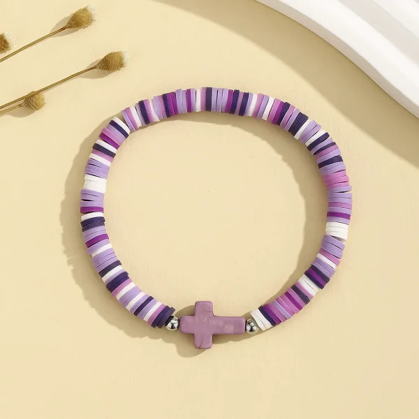 Wholesale Bohemian Turquoise Cross Beaded Stretch Bracelet Acrylic Resin Lucite Elastic Adjustable Unisex