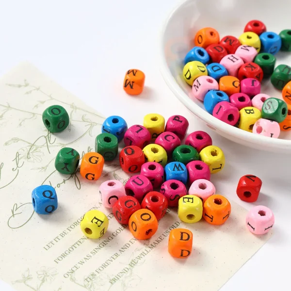 Wholesale Wood Square Beads 8 10mm Colorful Number Letter Beads for DIY Bracelet Jewelry Making
