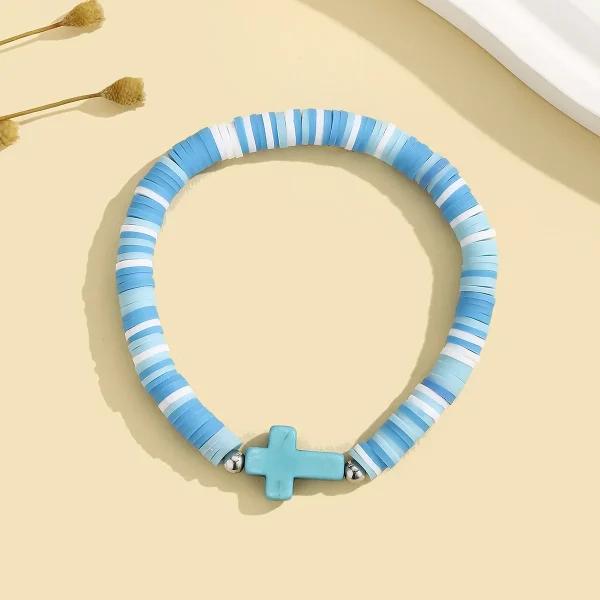 Wholesale Bohemian Turquoise Cross Beaded Stretch Bracelet Acrylic Resin Lucite Elastic Adjustable Unisex