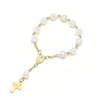 Catholic Gifts Beaded Rosary Bracelet with Gold Plated Virgin Mary Medal and Cross Crucifix Pendant - Image 3