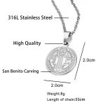 Fashion Exorcism Pendant Jewelry Stainless Steel Saint Benedict Medal Pendant With Chain Necklace - Image 4