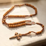Catholic Cord Rosary, Wooden Beads Rosary Celtic Cross 5 Decade Prayer Rosary Cord Christian Religious Celtic Wooden Cross Rosary - Image 5