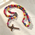 Hand Woven Catholic Rosary Wholesale, 10mm Multi-Color Rose Plastic Beads Religious Prayer Necklace with Saint Benedict Cross - Image 2
