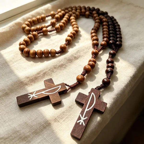Constantine Cross Rosary Pendant 8mm Wooden Beads Peruvian Knot Handmade Religious Jewelry Pendant Wholesale