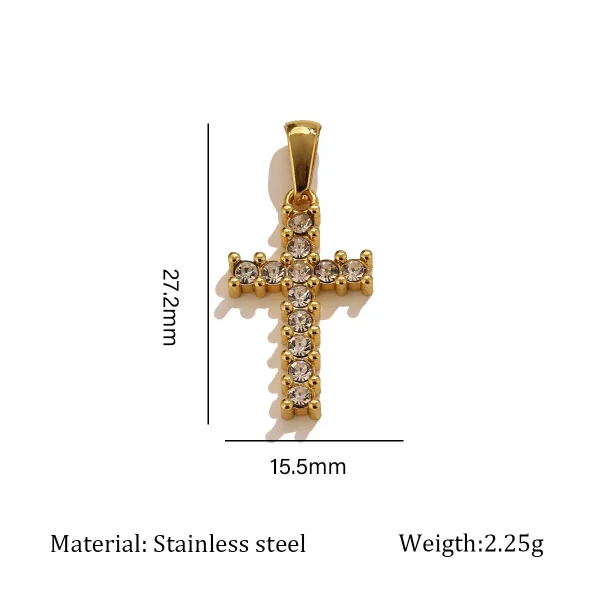 Wholesale Stainless Steel Rhinestone Pendant Gold Plated Vintage Cross Carved DIY Jewelry Accessories