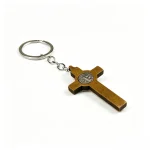 Wood Catholic Crucifix Keychain with Jesus INRI, Wooden Religious Cross Pendant Gift - Image 5