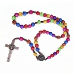 Hand Woven Catholic Rosary Wholesale, 10mm Multi-Color Rose Plastic Beads Religious Prayer Necklace with Saint Benedict Cross - Image 6