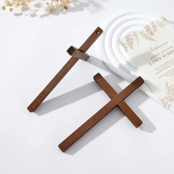 Wholesale Vintage Wood Cross Pendant Hanging Ornament DIY Craft Decoration Accessories