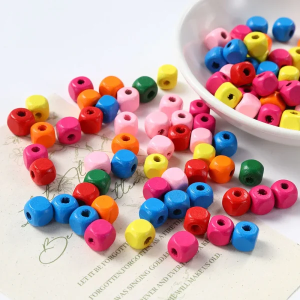 Wholesale Wood Square Beads 8 10mm Colorful Number Letter Beads for DIY Bracelet Jewelry Making