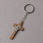 Wood Catholic Crucifix Keychain with Jesus INRI, Wooden Religious Cross Pendant Gift - Image 3