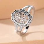 Retro copper silver cross hollow lace ring simple personality exaggerated platinum bottom ring - Image 4