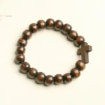New natural wooden bead cross bracelet, brown wooden cross pendant, retro rosary bracelet. - Image 3
