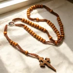 Catholic Cord Rosary, Wooden Beads Rosary Celtic Cross 5 Decade Prayer Rosary Cord Christian Religious Celtic Wooden Cross Rosary - Image 4