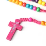 Catholic Colorful Wood Rosary Necklace Religious Jesus Pendant Beads Religious Jewelry Wholesale - Image 4