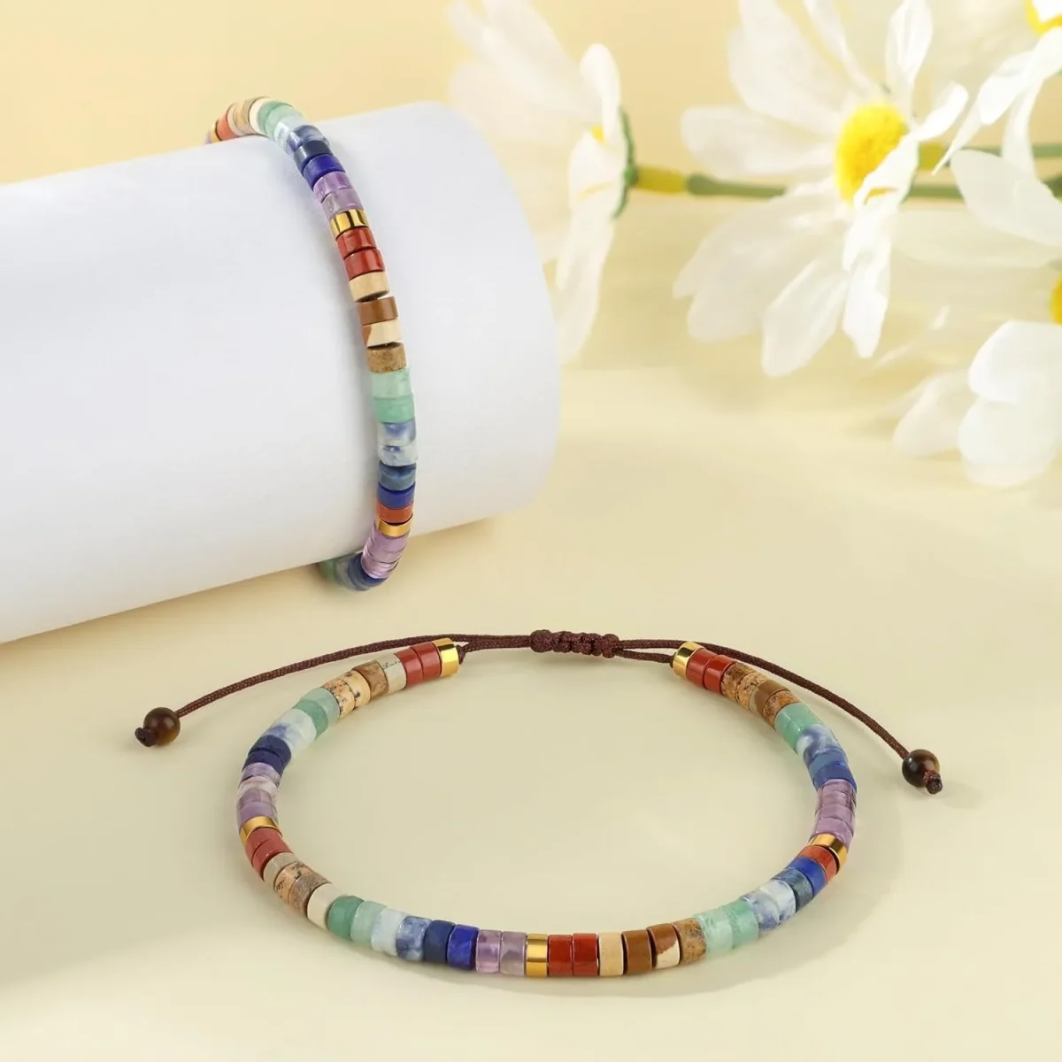 Wholesale Natural Stone Crystal Beaded Bracelet Adjustable Spiritual Healing Jewelry - Image 3