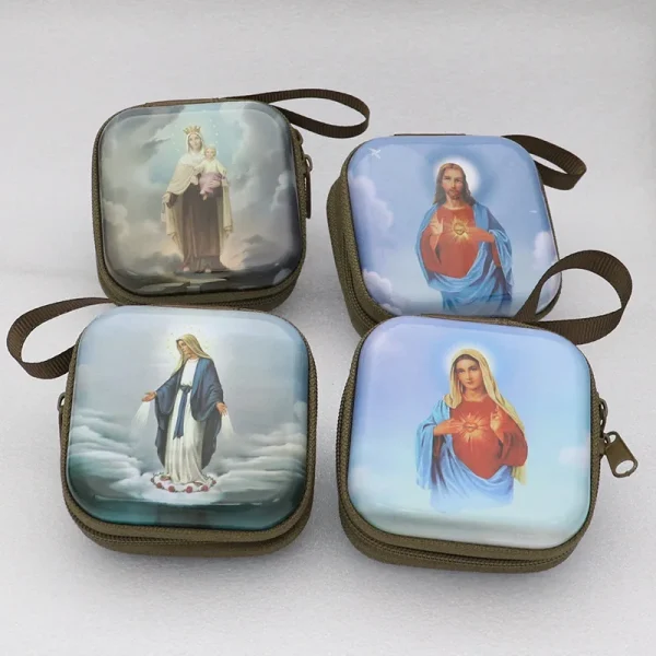 Catholic Rosary Box Pendant BoxCoin Purse Packaging Tin BoxStorage Case, Zipper Bag Luggage Charm
