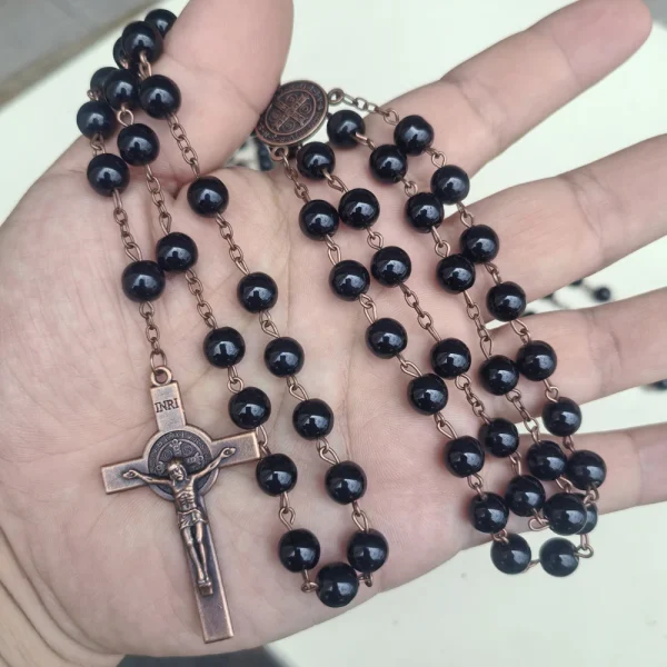 Our Lady Medal Glass Beaded Catholic Rosary Necklace Saint Benedict Communion Rosary Prayer Beads Wholesale