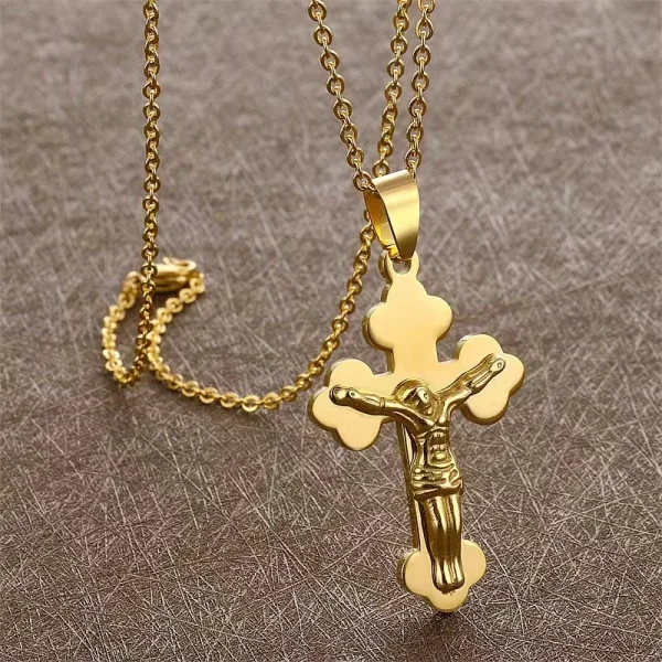 Cross Jesus Crucifixion 18K Gold Plated Waterproof Non Tarnish Stainless Steel Pendant Fashion Jewelry Necklaces Male Ma