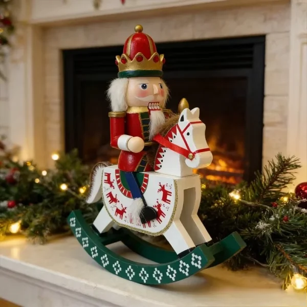 Wholesale 28CM Wooden Christmas Nutcracker Snowman Rocking Horse Figurine Holiday Tabletop Decor Craft Gift