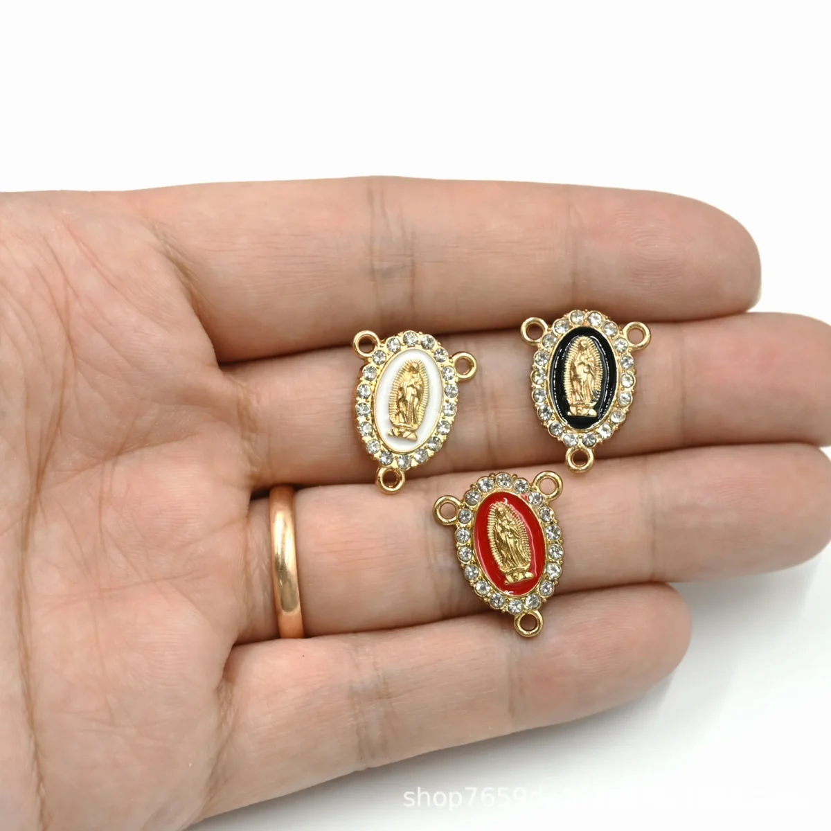 Hot-Selling Three-Way Religious Bracelet Necklace Center Piece Virgin Mary Colorful Inlaid Oval Holiday Gift Alloy Jewelry - Image 3