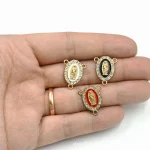 Hot-Selling Three-Way Religious Bracelet Necklace Center Piece Virgin Mary Colorful Inlaid Oval Holiday Gift Alloy Jewelry - Image 3