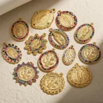 Wholesale Stainless Steel Gold Plated Colorful Rhinestone Oval Pendant Charm Set Vintage DIY Jewelry Accessories