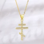 Wholesale Copper Gold Plated Orthodox Cross Pendant Necklace Men Zircon Collarbone Chain Jewelry