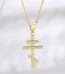 Wholesale Copper Gold Plated Orthodox Cross Pendant Necklace Men Zircon Collarbone Chain Jewelry