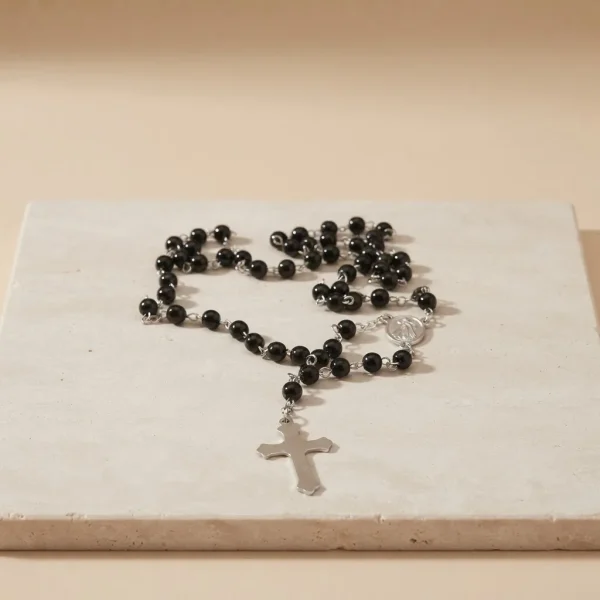 Our Lady Medal Imitation Pearl Glass Beaded Catholic Rosary Necklace Communion Rosary Prayer Beads Wholesale