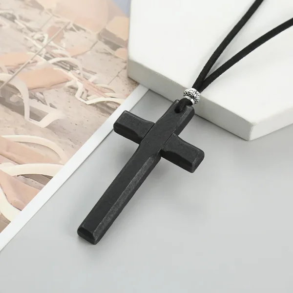 Vintage Handmade Double-Layer Wooden Cross Pendant Unisex Long Style Necklace Couples Bamboo Sweater Chain Car Hanging O