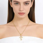 Wholesale Copper Gold Plated Orthodox Cross Pendant Necklace Men Zircon Collarbone Chain Jewelry - Image 2