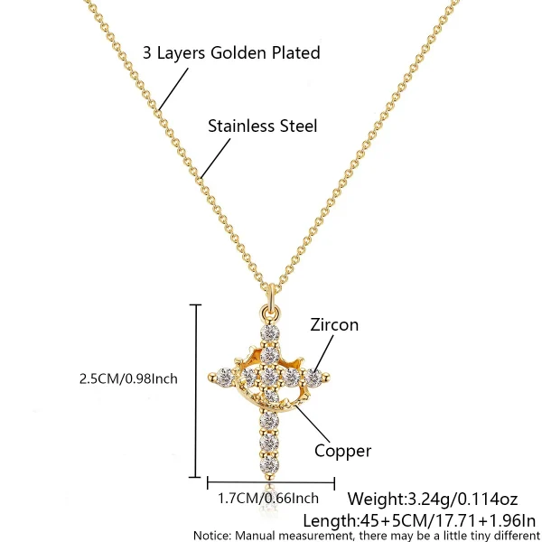 Wholesale Copper Alloy Rhinestone Cross Crown Pendant Necklace DIY Jewelry Accessories