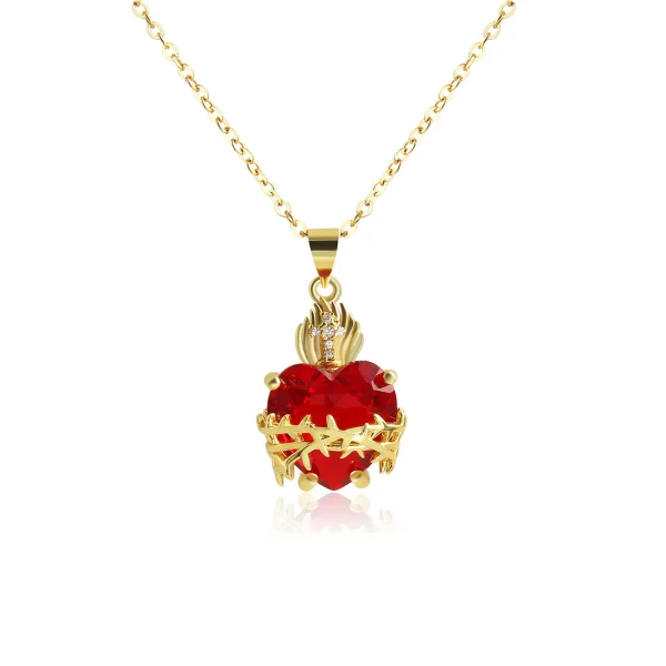 Wholesale Zinc Alloy Rhinestone Love Heart Pendant Necklace Gold Plated Fashion Jewelry