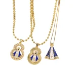 Wholesale 18K Gold Plated Zinc Alloy Rhinestone Crown Pendant Necklace Religious Pearl Jewelry Christmas Gift