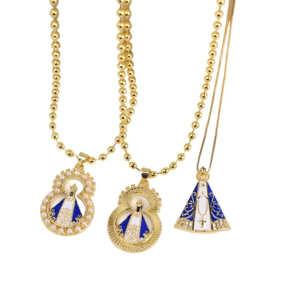 Wholesale 18K Gold Plated Zinc Alloy Rhinestone Crown Pendant Necklace Religious Pearl Jewelry Christmas Gift