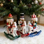 Wholesale 28CM Wooden Christmas Nutcracker Snowman Rocking Horse Figurine Holiday Tabletop Decor Craft Gift