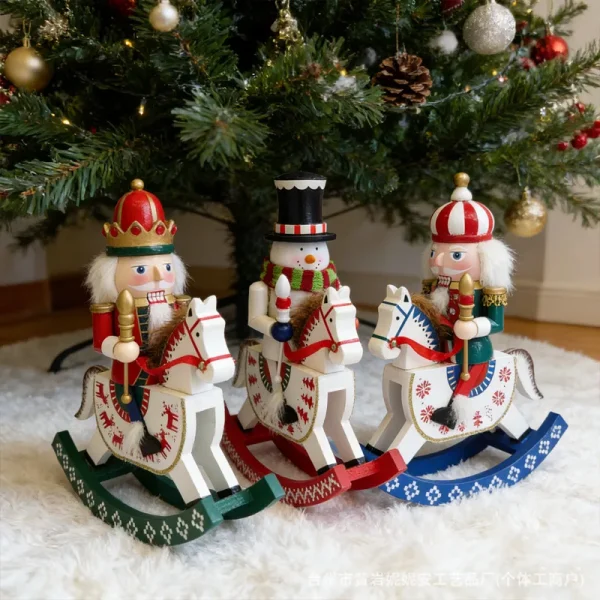 Wholesale 28CM Wooden Christmas Nutcracker Snowman Rocking Horse Figurine Holiday Tabletop Decor Craft Gift